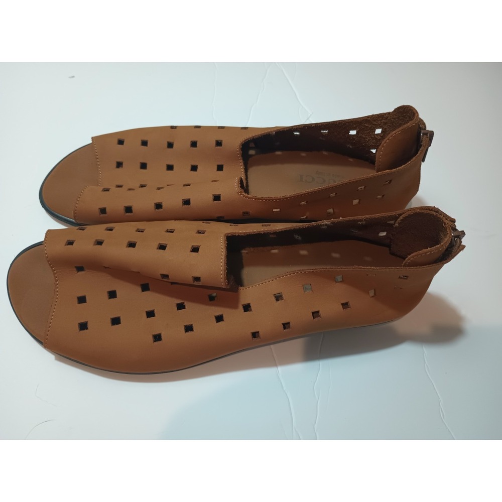Sesto Meucci Brown Nubuck Leather Perforated Bootie Sandals Italy Womens Size 11